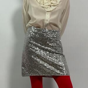 Silver Sequin Mini Skirt - Small